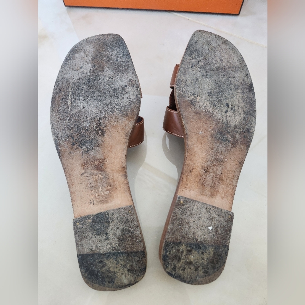 Brown Olympe Leather Slide Sandals - Picture 9 of 14